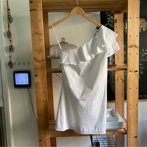 Club Monaco White One Shoulder Ruffle Dress - Picture 2 of 16